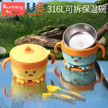 Baby Food Bowl, Special Water-Filled Insulated Bowl for Infants and Young Children, Stainless Steel Kidsren's Bowl and Spoon Tableware Set