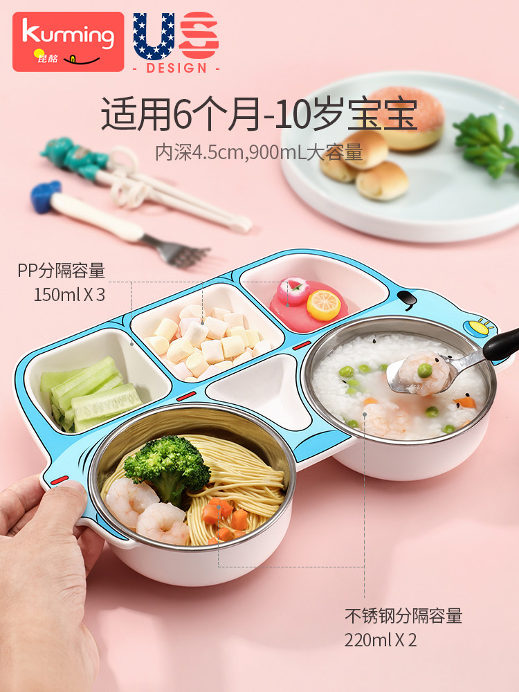 Children's Divided Plate, Food-Grade, for Boys and Girls, Special for Eating, Household, Anti-Fall, Suction Cup, Stainless Steel Baby Tableware