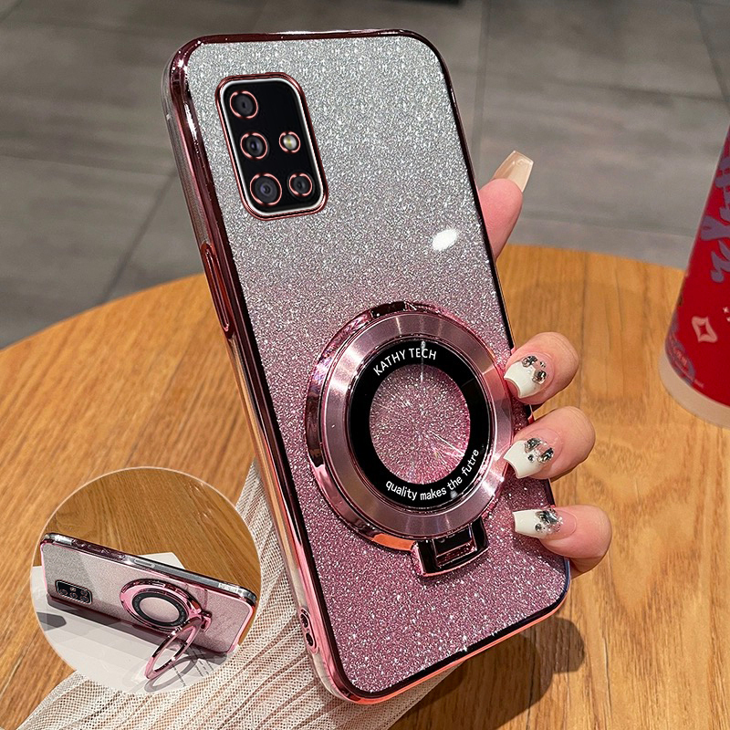 Samsung A51 New Phone Case, High-End Gradient Glitter Fashion, Suitable for Samsung A51, Silicone Magnetic Stand, Full Coverage, Ultra-Thin Transparent Soft Case, Galaxy A51 Anti-Drop Luxury 4g Protective Case