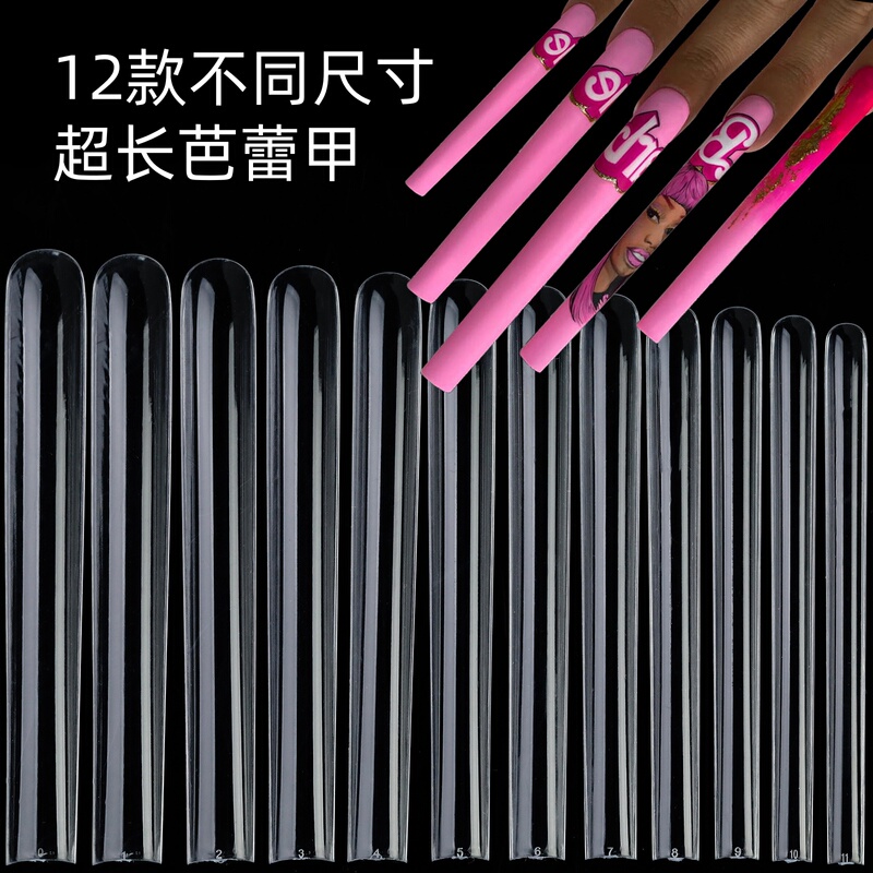 Internet Celebrity Extra-Long Rectangular Nail Tips, European and American Style New Model, 60-Piece Set, Square-Shaped Full-Cover Fake Nails, 5XL Extra-Long Nail Tips