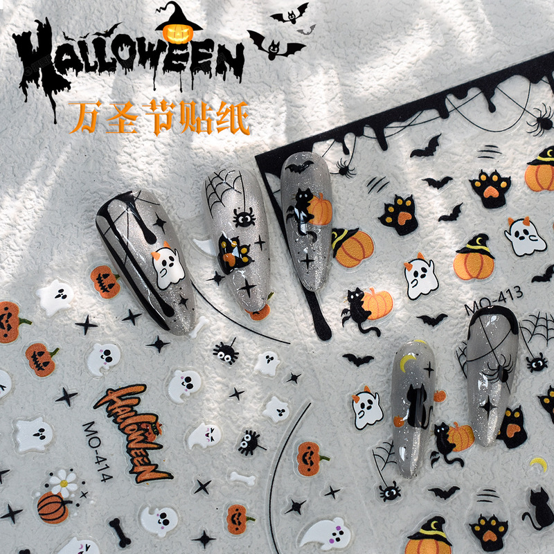 New Nail Art Embossed Stickers for Halloween, Cute and Quirky Ghost and Spider New Cartoon Series Stickers New Nail Art Embossed Stickers for Halloween, Cute and Quirky Ghost and Spider New Cartoon Series Stickers