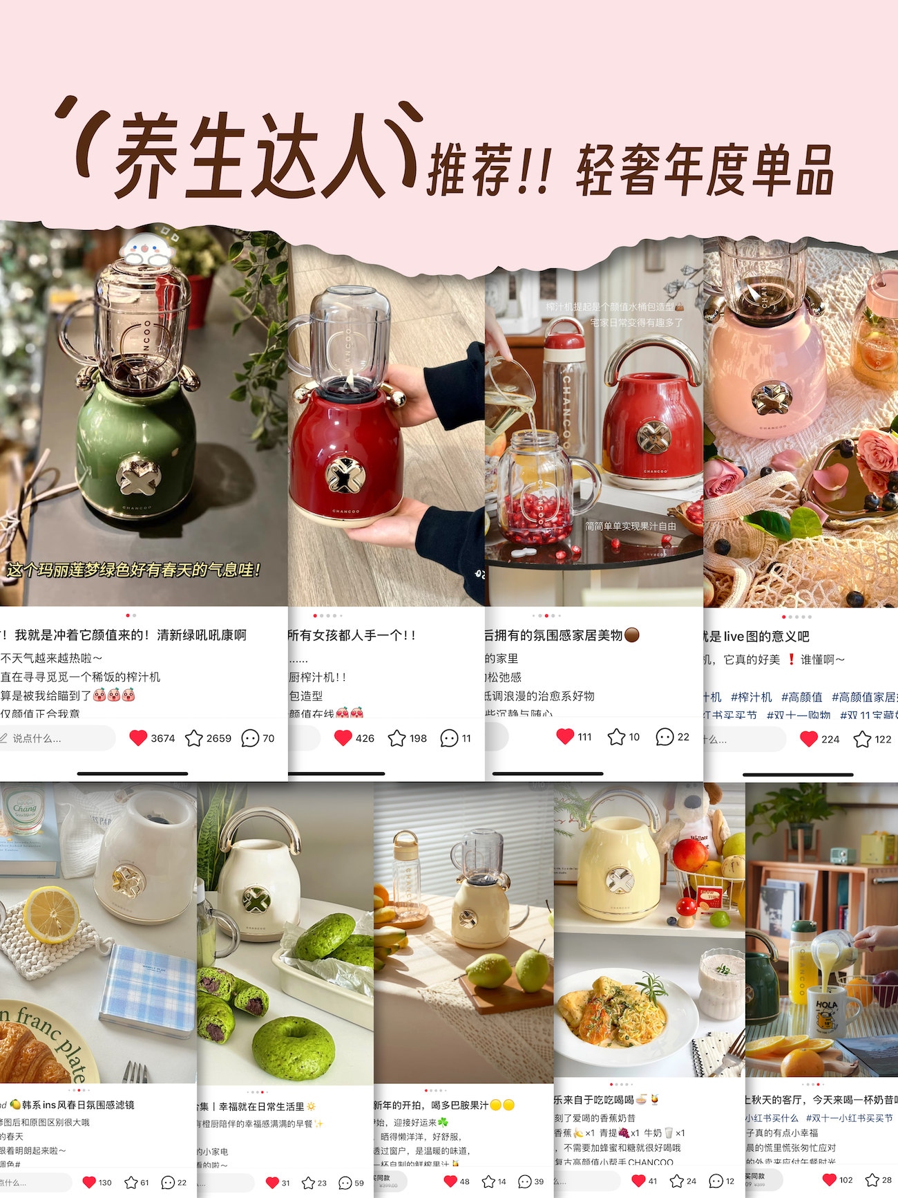 Chancoo Juicer for Home Use, Small Portable Multifunctional Fruit Juicer with Retro Design