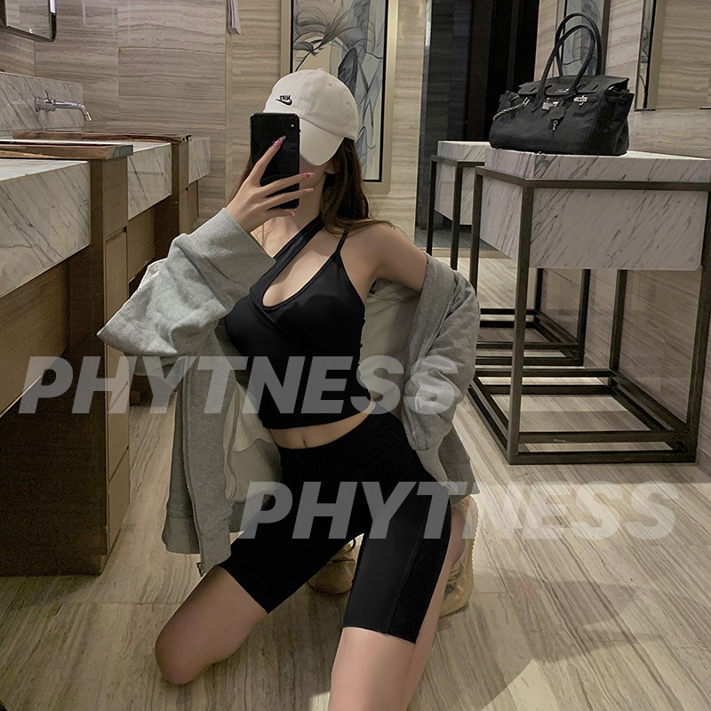 PHYTNESS black and blue 2-color cycling pants High waist hip yoga fitness 5-point pants for women