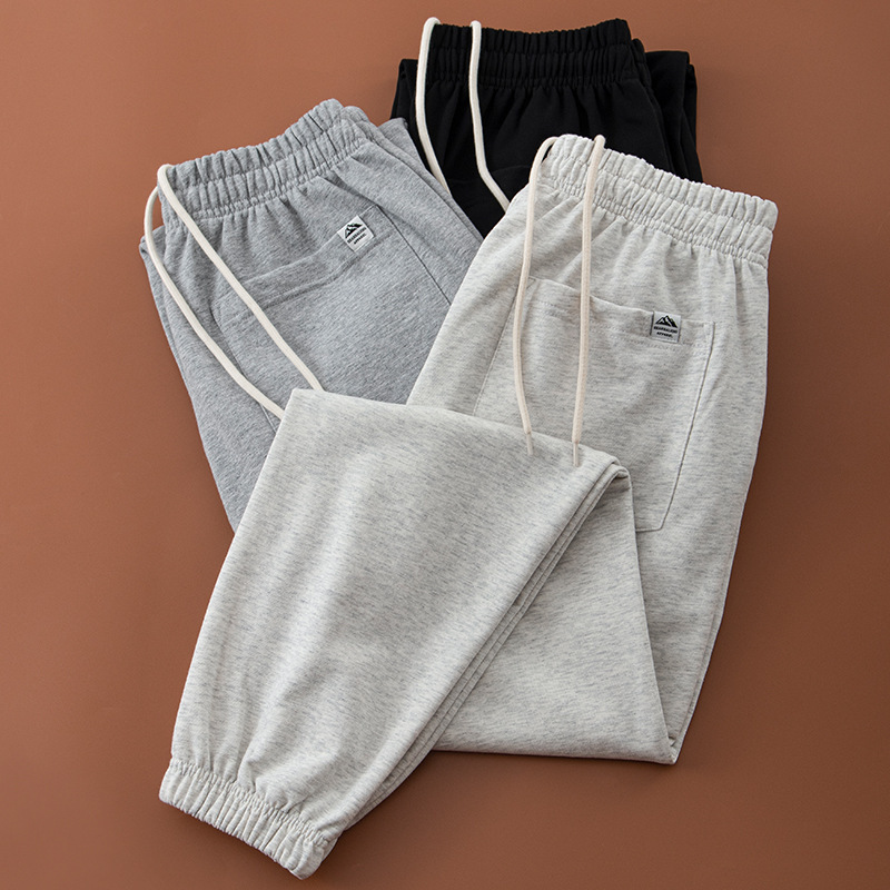 It ins Trendy Brand Sports Casual Pants for Men, American Style Heavy Terry Elastic Waist Drawstring Embroidered Logo Loose Jogger Sweatpants