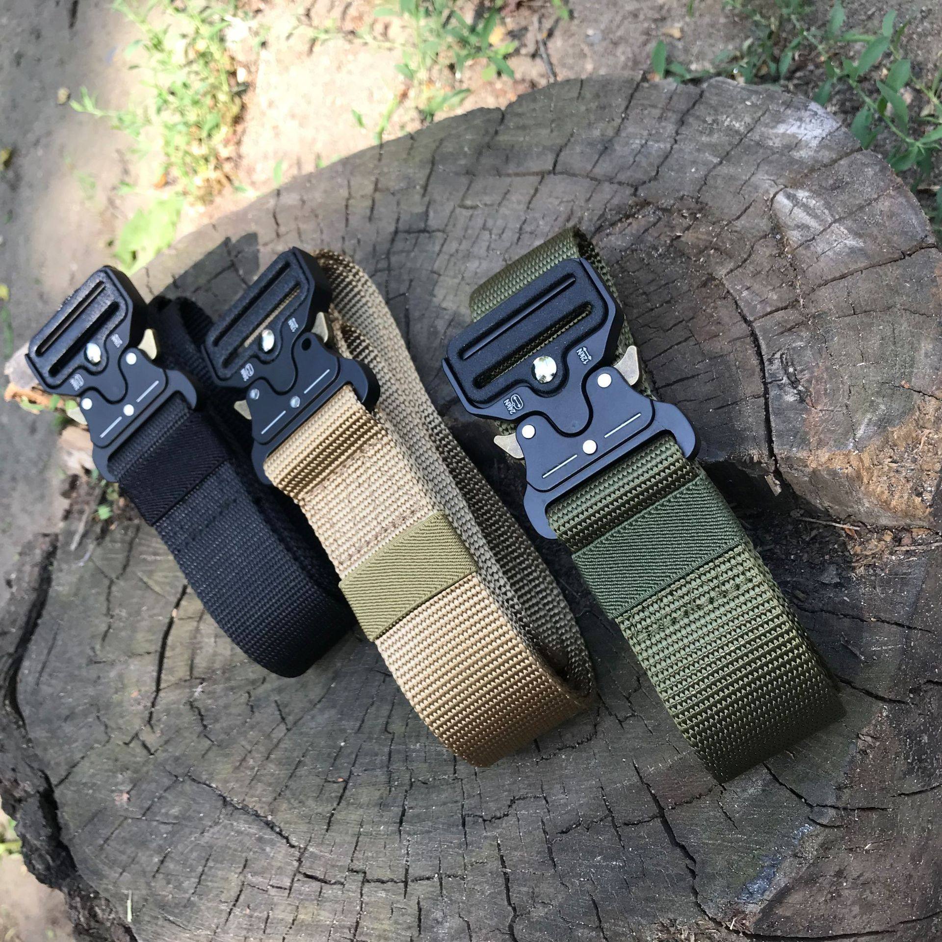 Outdoor quick release automatic buckle belt men's army fan cobra tactical woven belt canvas nylon overalls belt