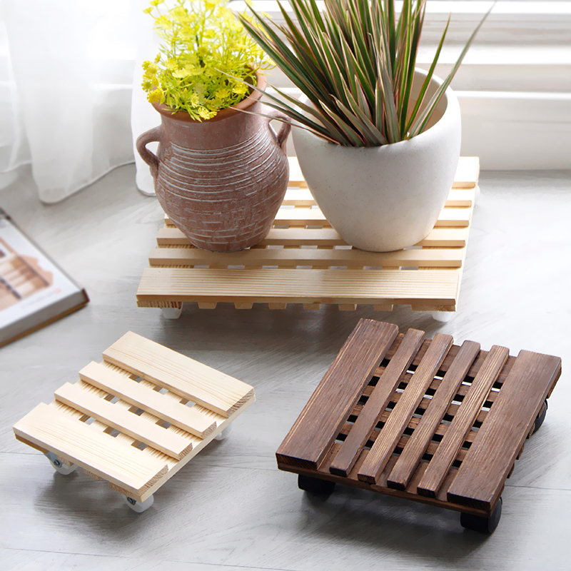 With universal wheel Flower pot tray Rectangular chassis with wheel flower pot mobile tray tray tray base Wooden flower tray