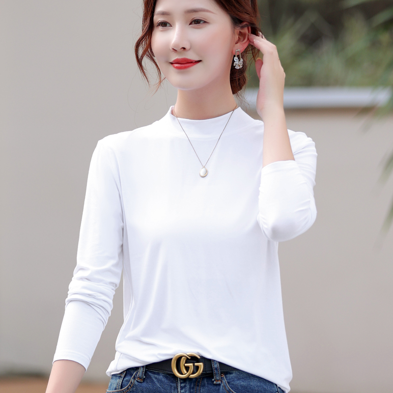 Modal Half-High Collar Round Neck Base Shirt for Women, Spring and Autumn Inner Wear, 2023 New Autumn and Winter Long-Sleeve Loose T-Shirt Top