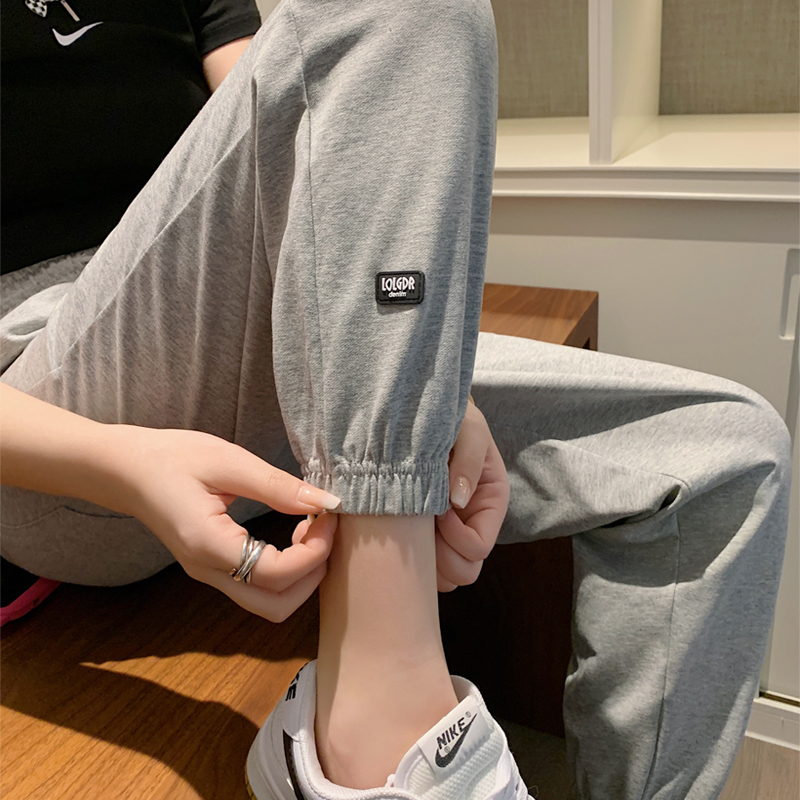 Petite Women's Cropped Sweatpants, Spring/Summer New Style, Gray High-Waisted, Slimming, Loose Fit, Jogger-Style, Nine-Tenths Length, Casual Thin Sweatpants