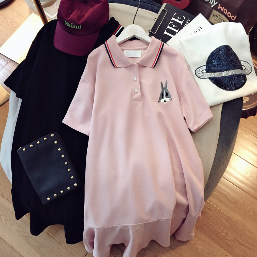 Pure cotton lotus leaf edge foreign dress female summer short sleeve mid-length version turned-collar blouses T-shirt dresses loose casual 2021 new