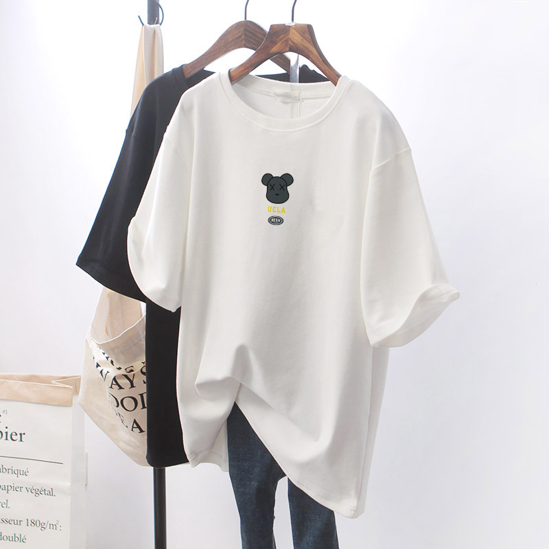 2022 new short sleeves T-shirt woman medium long version loose casual pure cotton blouse Summer white undershirt Korean version tide