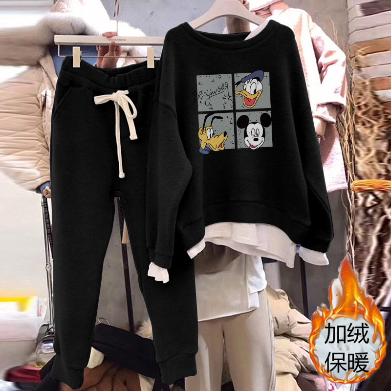 2023 - Fall - winter new casual suit female Han edition loose sports two pieces of plus - thickening fashion tide
