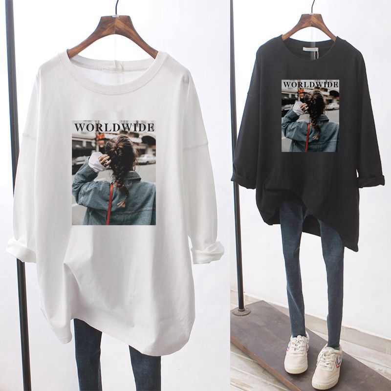 Long-sleeved T-shirt women's thin section loose 2022 new popular Korean style tops mid-length version autumn bottoming T-shirt trend