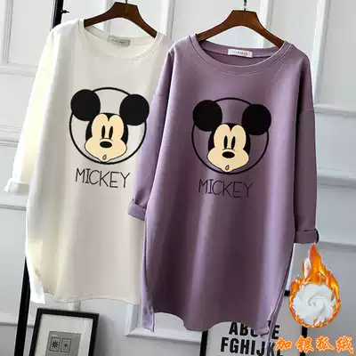 2021 Korean version of autumn and winter plus velvet thickening loose large size long-sleeved T-shirt women's pure cotton all-match bottoming shirt ins top
