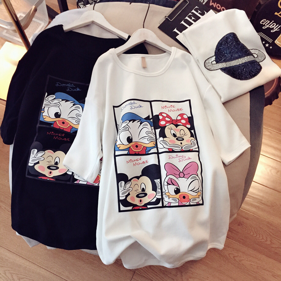 Cotton short-sleeved t-shirt women's mid-length version loose casual Korean version ins large size women's clothing 2021 new top summer