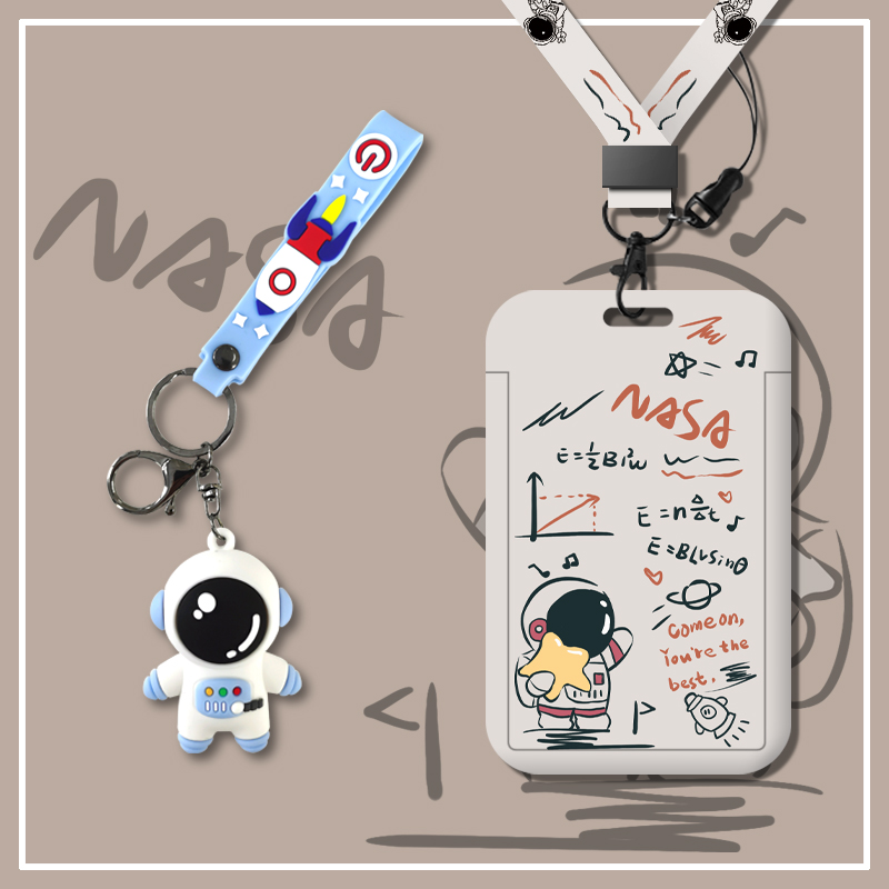 Ins creative astronaut cartoon cute student campus card set meal card bus canteen subway access control card set with lanyard hanging neck chest card Yangchengtong work permit factory card protective cover customization