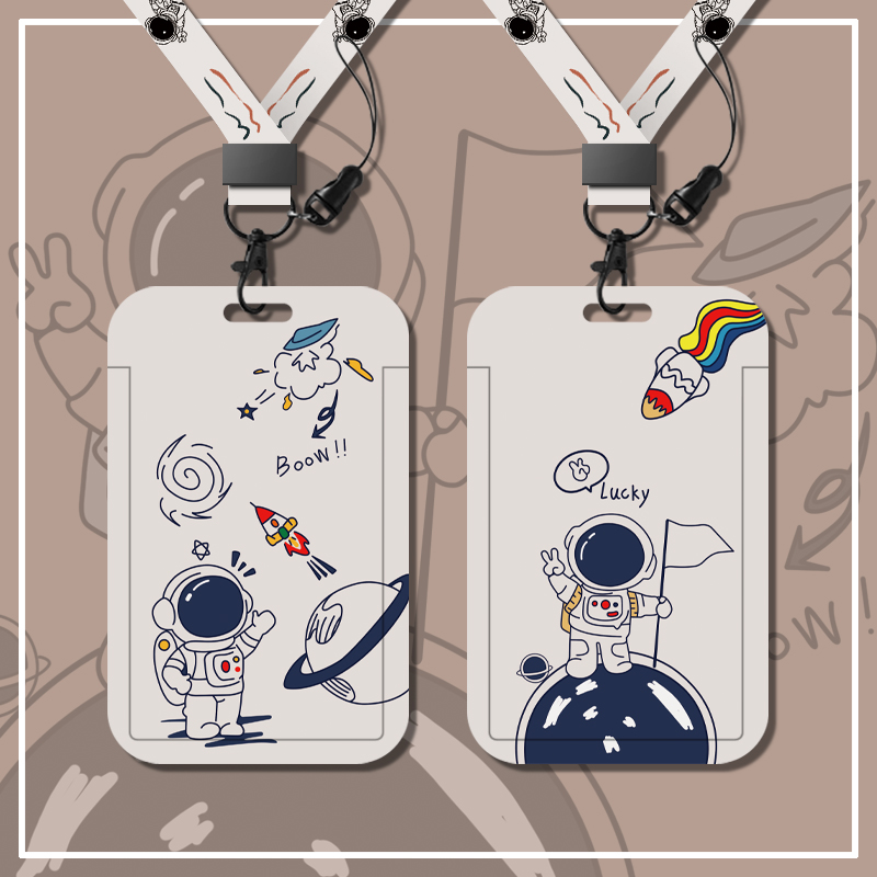 In astronaut cartoon cute student campus card package bus cafeteria metro door card card belt with hanging neck cork card Yamaguchi work card