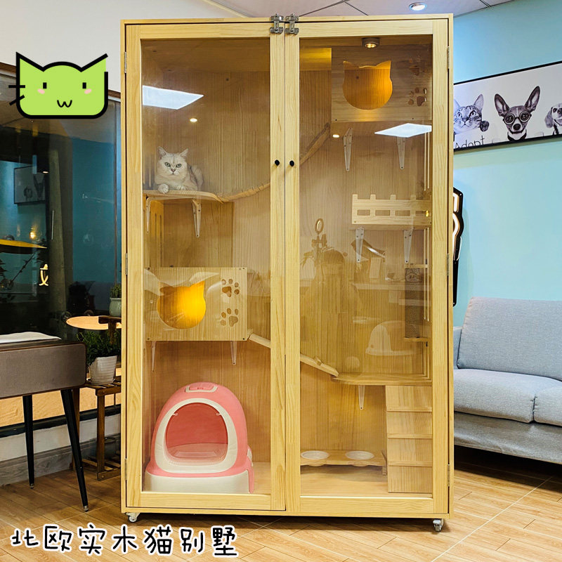 Cat villa solid wood large luxury cat house Cat cage Cat hotel cat display cabinet Three-layer cat nest Cat breeding cage