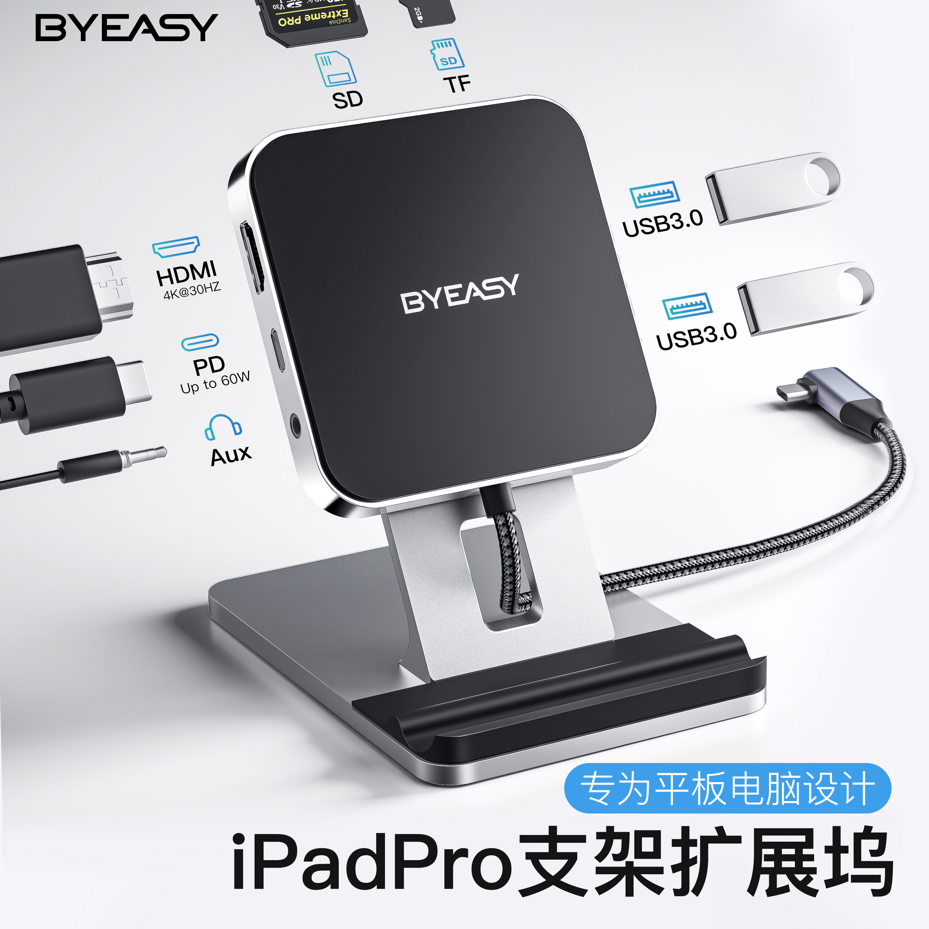 BYEASY Suitable for iPad Pro Mate Pad Pro Tablet Computer Docking Station Air mini Desktop Bracket Typec Expansion Dock HDMI