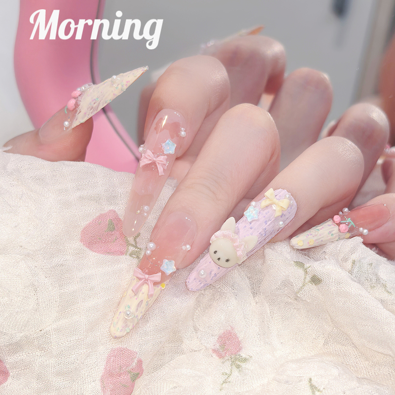 Wearable Nails Purely Handmade 2025 New Mid-Length Style Hand-Painted Cute Girl Whitening High-End Nail Art Nail Tips