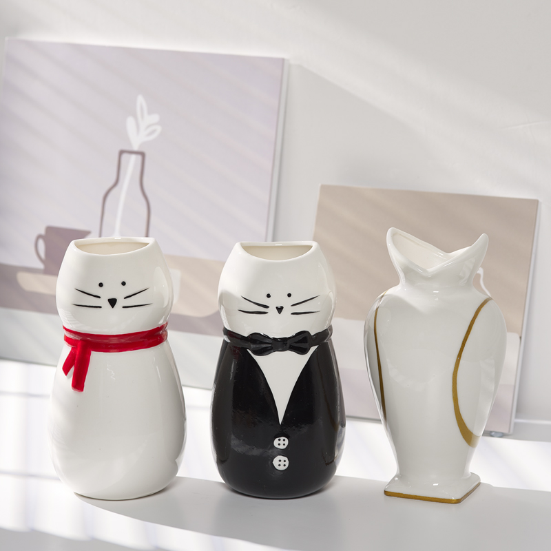 Kitty Creativity Nordic Ceramic Hydroponic Flowers Minimalist Vase Drying Flower Flower Arrangement Vase Family Residence Decorative Floral Pendulum