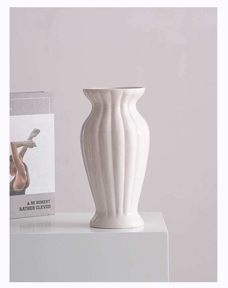 White Ceramic Flower Vase Home Living Room Decoration Imitation Dried Flowers Pot Nordic Simple Style Design Flower Arrangement