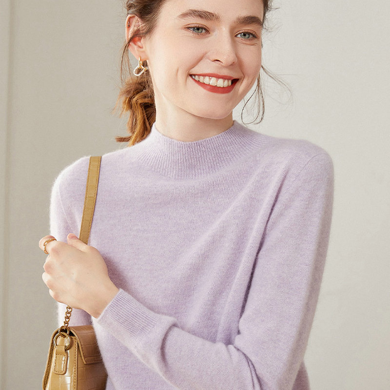 First-Line Ready-To-Wear Cashmere Sweater for Women, Half-High Collar, Seamless Knitted Wool Base Layer, Loose and Thin Style for Spring and Autumn, Inner Layer Sweater