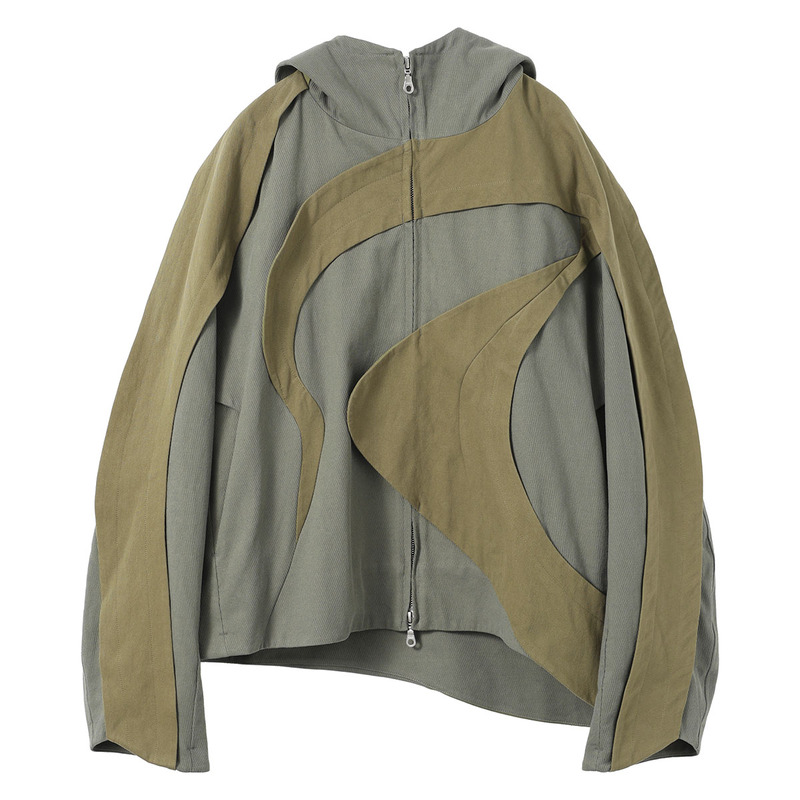 54A0 [Layered Jacket] Deconstructed Design, Short Wide Silhouette, Irregular Structure, Patchwork, Scimitar Sleeves, Hooded Jacket