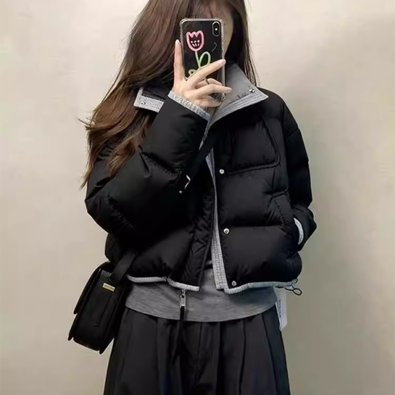 Korean-Style Winter Versatile Stand-Collar Designer down Jacket for Women, Loose Simple Puffer Jacket, Thick Warm Cotton Coat