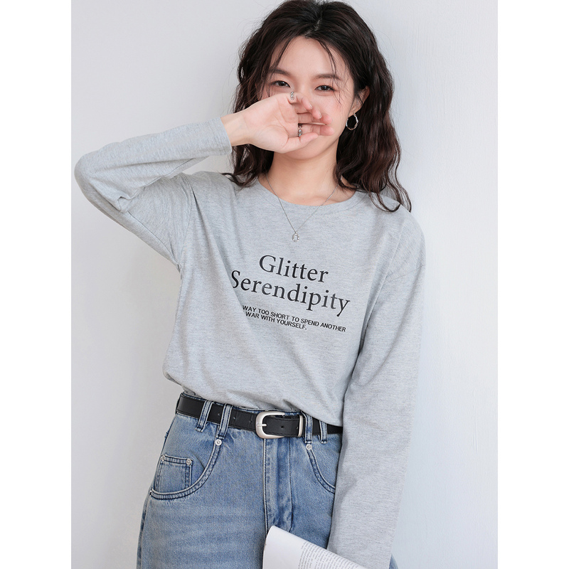 Floral Gray Pure Cotton Long-Sleeved T-Shirt for Women, Spring 2026 New Style, Loose-Fitting Inner Layering Shirt, Korean Style Versatile Top Floral Gray Pure Cotton Long-Sleeved T-Shirt for Women, Spring 2026 New Style, Loose-Fitting Inner Layering Shirt, Korean Style Versatile Top