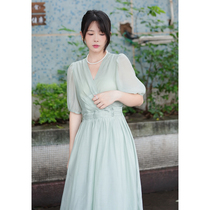 Sister Hus new Chinese-style tencel dress with buckle waist elegant temperament high-end national style mid-length skirt