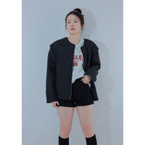 Sister Hu Korean Lazy Profile Vertical Stripe Quilted Padded Cotton Womens Thin Section Right-angle Shoulder Casual Warm Padded Coat