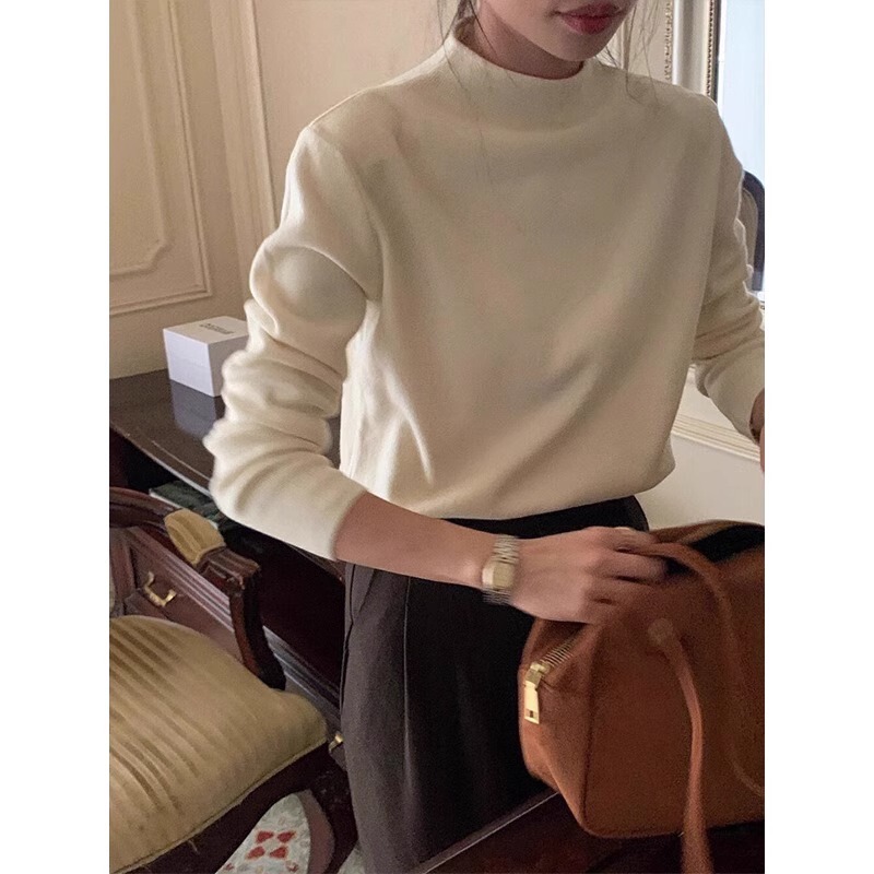 Half-Turtleneck Knitted Yiwu Base Shirt for Women, 2025 New Autumn and Winter Wool Sweater, Chanel-Style Inner Layer for Coats
