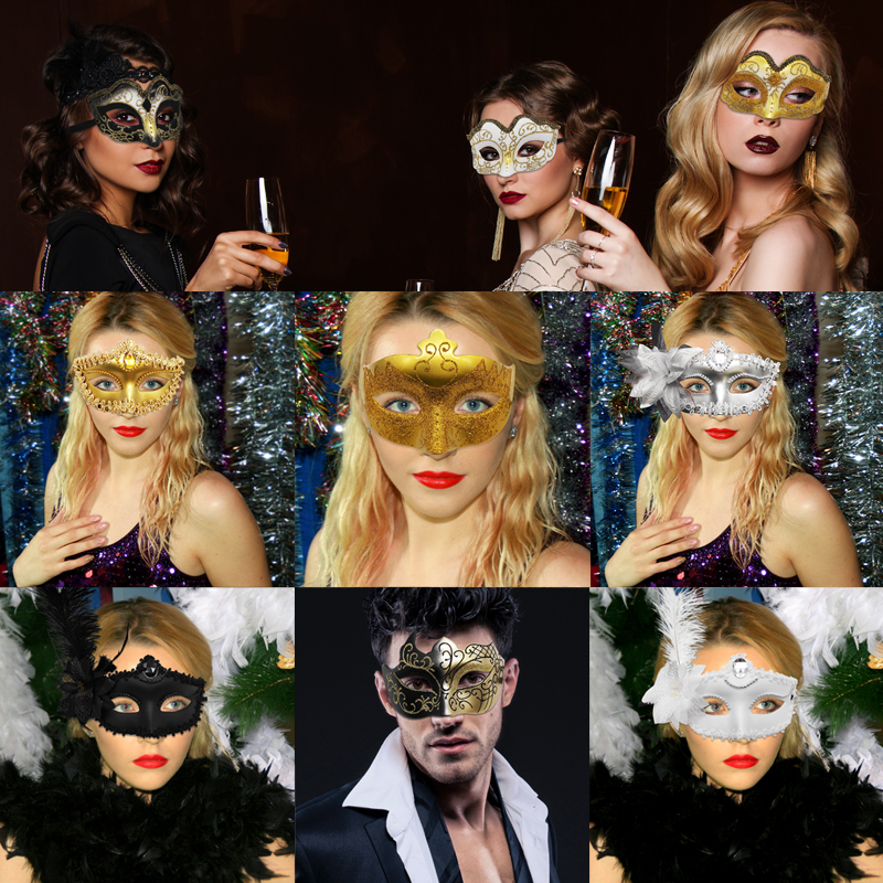 Electroplating painted side flower princess mask Wanye Christmas party dance half face adult girl child mask performance