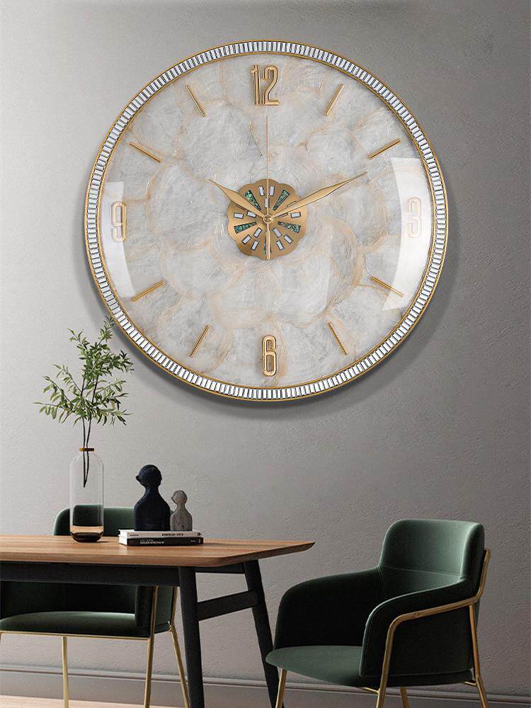 Light extravagant clock hanging bell sitting room 2022 new shells inlaid drilling clock hanging wall free of punch and minimalist quartz clock-Taobao