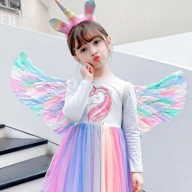 Rainbow Feather Wings Back Decoration Unicorn Angel Fairy Little Girl Gift Stage Performance Glowing Props Rainbow Feather Wings Back Decoration Unicorn Angel Fairy Little Girl Gift Stage Performance Glowing Props