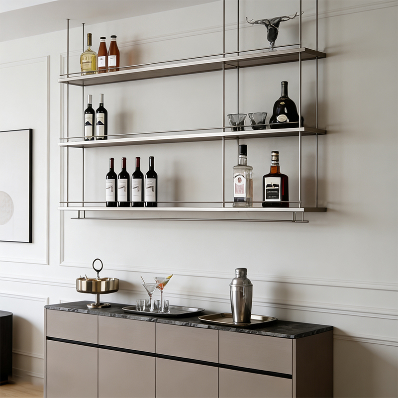 Bar Counter Metal Storage Rack Hanging Island Shelf Wine Rack Minimalist Multi-Layer Board Wine Glass Holder Storage Hanging Cabinet