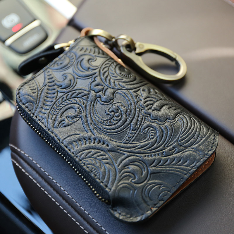 Original printed leather key bag men's and women's coin purse card bag large-capacity leather home car key bag tide