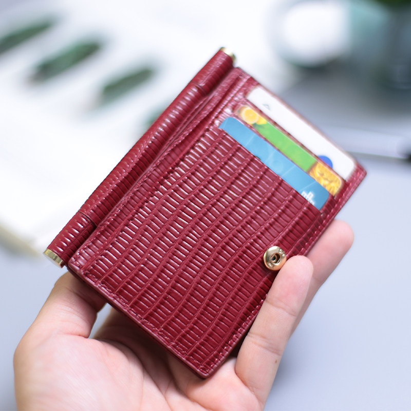 Japan and South Korea's new half-fold clip card bag ladies fashion simple vertical wallet button small coin purse ins card holder