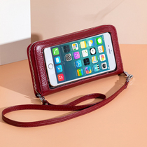 New wave net red phone bag genuine leather touch screen woman Rfid theft protection brush transparent mobile phone wallet Mini single shoulder bag