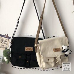 Japanese Harajuku Style Workwear Crossbody Bag for Women, Korean ins Vintage Student Canvas Bag, Literary College Style Messenger Bag