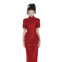 Cheongsam womens new Chinese style college entrance examination 2024 new burgundy mothers high-end daily wear dress skirt summer