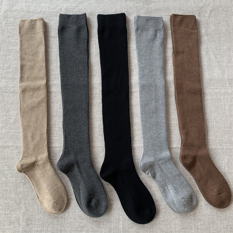 Foreign Trade Fine Wool Double-Needle Women's Autumn and Winter Over-The-Knee Long Warm Socks Jk Warm and Cold-Proof Outdoor High Socks