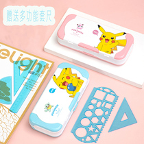 Del Pikachu childrens stationery box cartoon elements Net red male and female pupils plastic pencil case large capacity multi-functional three layer student bully boy girl pen box senior creative cute pencil case