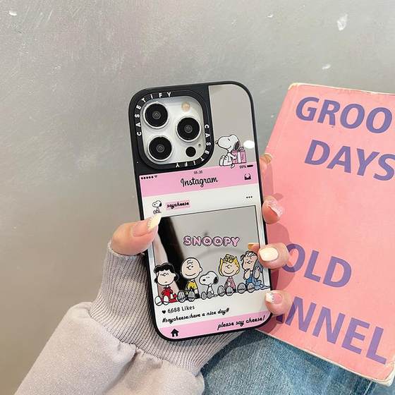 Cartoon mirror photo frame little character suitable for Apple 14promax mobile phone case iphone13pro cute female new style 12 makeup with mirror 11 Internet celebrity trend max high-end niche protective cover