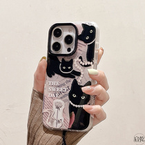 Retro dark cat iPhone15 mobile phone case suitable for Apple 14 13promax hard shell 12 double-layer portable chain lanyard high-end cute cartoon niche new anti-fall