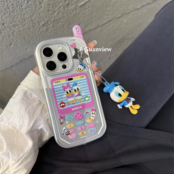 INS 어린이의 재미있는 재미있는 Donald Duck Doll Pendant Phone Phone Phone Phone Phone Phone Phone Phone Phone Phone Phone 15 Phone Case 14Pro Creative Big Brother 13 Fall 16Pro 귀여운 소프트 슬리브