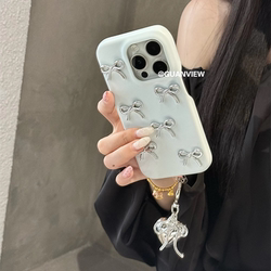 IPhone에 적합한 3 차원 금속 활 사랑 펜던트 아이폰 16promax Apple 15 휴대 전화 케이스 14 풀 가죽 13 라이트 블루 16Pro 휴대폰 케이스 하드에 적합합니다.