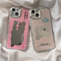ins style cartoon mirror puppy suitable for iphone15pro mobile phone case apple 14promax new 13 womens model 12 electroplating comes with lens film 14 best friend 13pro