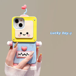 Fun cartoon cute three-dimensional antenna robot suitable for Apple 14 mobile phone case creative iphone15promax new 12 female 15 anti-fall 14pro niche 11 silicone 13 protective cover soft