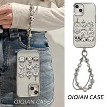 Jiugongge dog wristband iPhone15 mobile phone case suitable for Apple 14 13 promax transparent hard shell 12 portable chain lanyard girly heart cute cartoon niche interesting new style